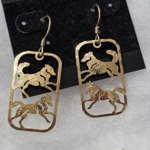 Wild Bryde Elegant Gold Wolf Coyote Statement Earrings Boho Nature Hippie 24k Gp